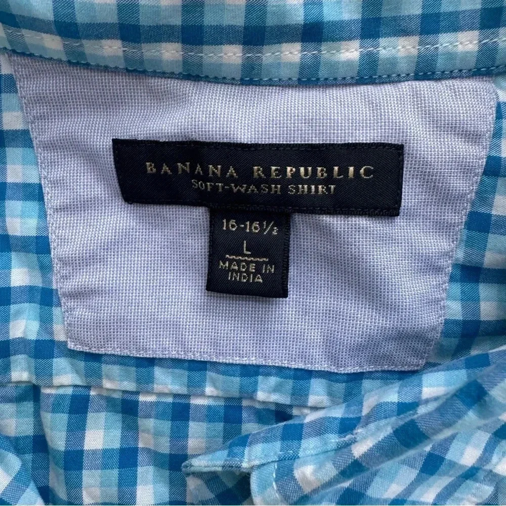 Banana Republic soft wash Blue Plaid Dress Shirt Long Sleeve 16-16 1/2 L Cotton